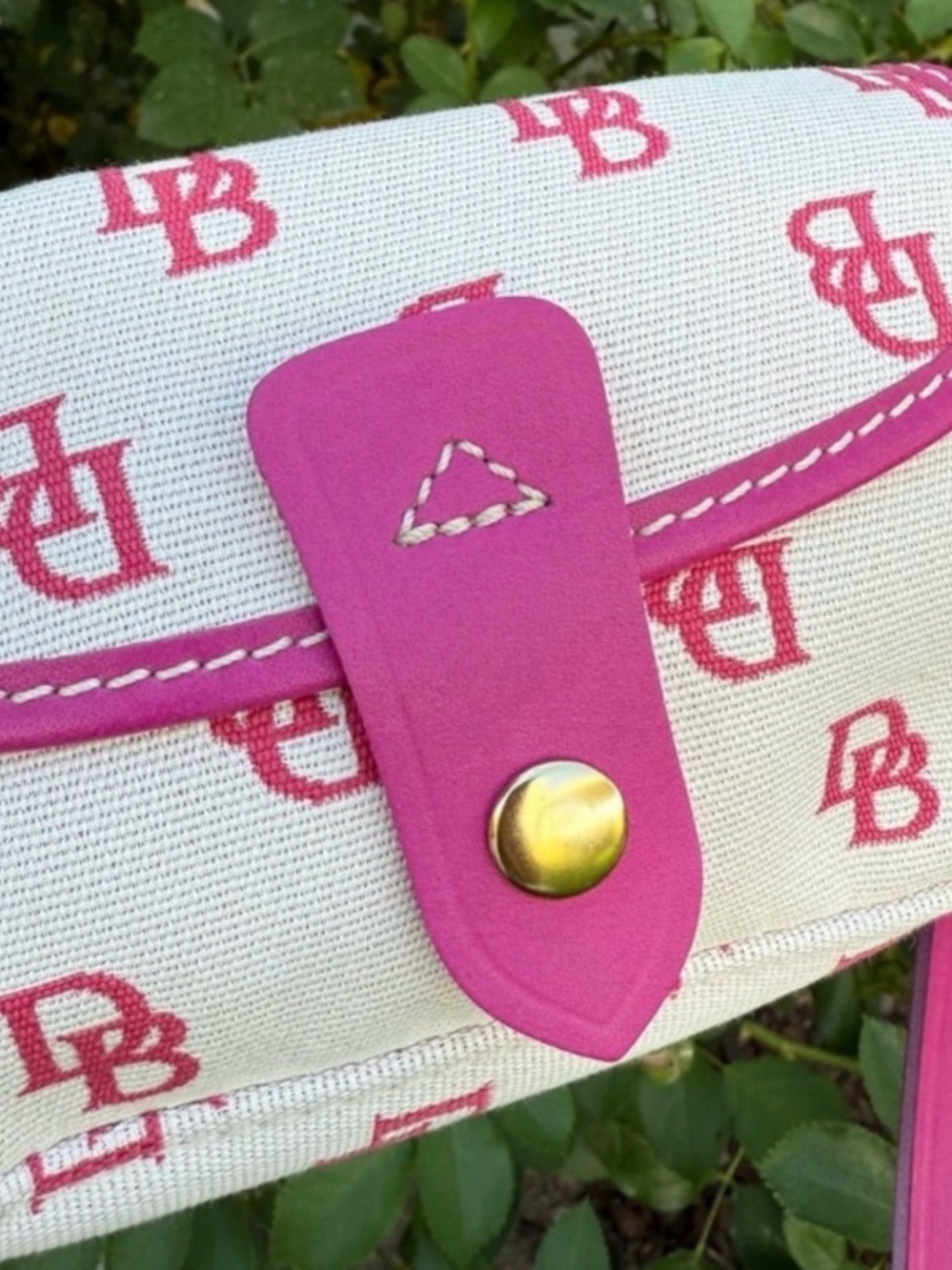 Dooney & Bourke White Canvas Crossbody with Pink Trim